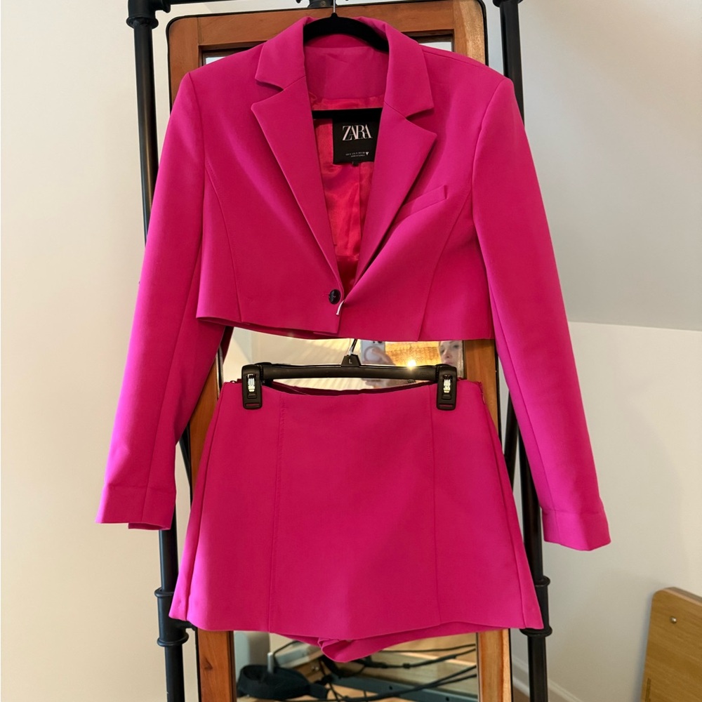 Zara Fuchsia Hot Pink Cropped Blazer and Skort Set